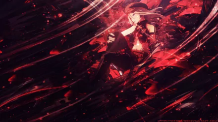 An HD desktop wallpaper featuring a character from God Eater, surrounded by dynamic swirling red and black effects, capturing a dramatic and intense anime aesthetic.
