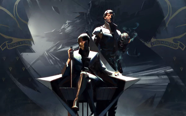 Emily Kaldwin, a central character from the video game Dishonored 2, features prominently in this striking 4K Ultra HD desktop wallpaper, showcasing a dramatic and immersive scene.