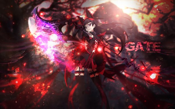 Anime GATE Rory Mercury Black Hair Long Hair Weapon Axe Dress Red Eyes Black Dress Cat Girl HD Wallpaper | Background Image