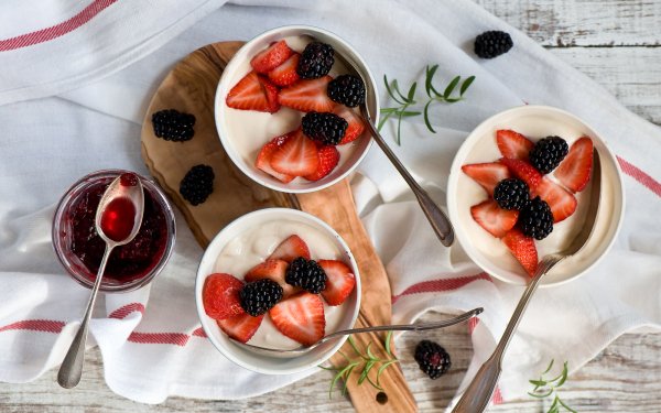 Food Yogurt Berry Still Life Strawberry Blackberry Fruit Jam HD Wallpaper | Background Image