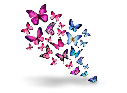 A vibrant collection of artistic butterflies in shades of pink and blue, gracefully swirling, perfect for a 4K Ultra HD desktop wallpaper or background.