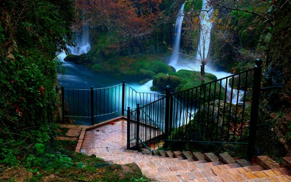 Fotografía Naturaleza Cascada Duden Waterfalls Turquía Escalera Cerca Árbol Fondo de pantalla HD | Fondo de Escritorio