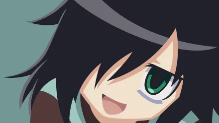 A vibrant HD wallpaper featuring Tomoko Kuroki from the anime Watamote, showcasing her distinctive hairstyle and expressive green eyes against a simple background.