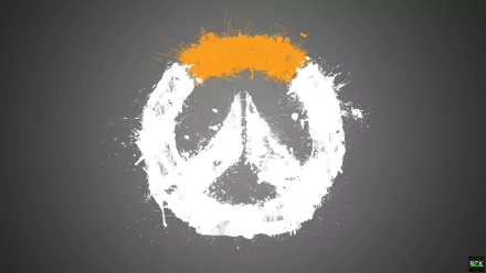 HD desktop wallpaper featuring the Overwatch logo with a splash effect on a grey background.