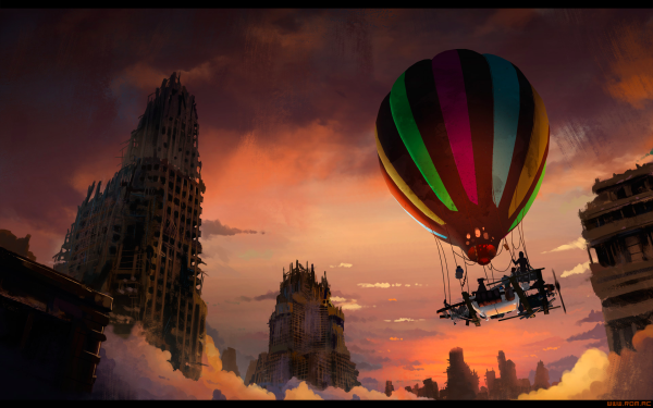 Comics Romantically Apocalyptic Post Apocalyptic City Ruin Hot Air Balloon HD Wallpaper | Background Image
