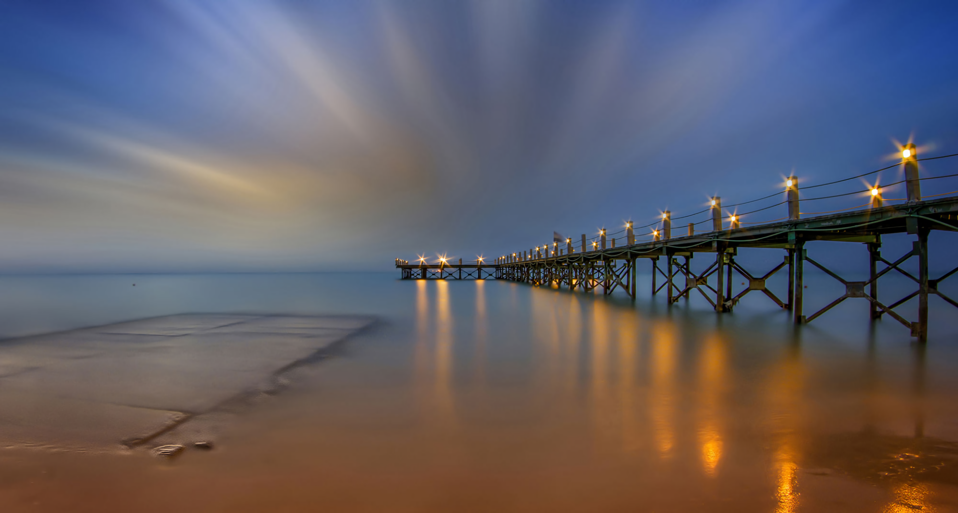 Download Sunset Night Sea Ocean Light Man Made Pier Wallpaper by Nasser Osman