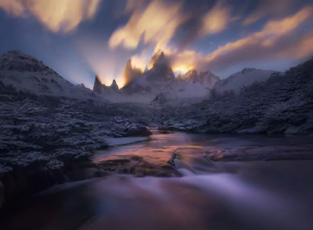 winter stream peak nature patagonia mountain Andes Andes Mountains HD Desktop Wallpaper | Background Image