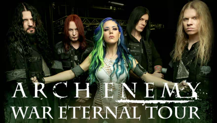 HD desktop wallpaper featuring Arch Enemy band members promoting their War Eternal Tour, embodying melodic death metal and heavy metal themes.