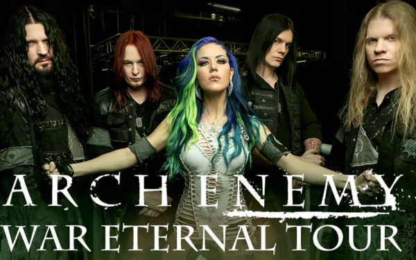 HD desktop wallpaper featuring Arch Enemy band members promoting their War Eternal Tour, embodying melodic death metal and heavy metal themes.