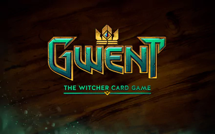 HD PC desktop wallpaper featuring the logo of Gwent: The Witcher Card Game with a dark, textured background.