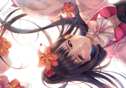 A vibrant HD wallpaper featuring Ayame Yomogawa from Kabaneri of the Iron Fortress, showcasing her with flowers in her hair and a captivating gaze.