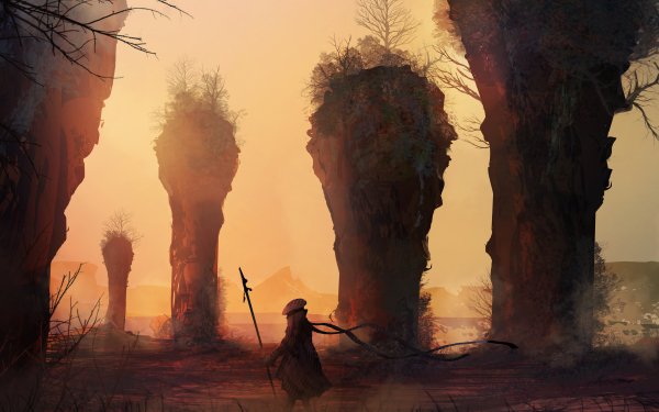 Fantasy Warrior Landscape Spear HD Wallpaper | Background Image