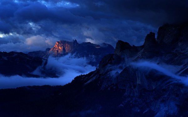 Earth Mountain Mountains Dolomites Italy Blue Fog Night HD Wallpaper | Background Image