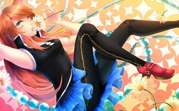 Anime Original Skirt Animal Ears Long Hair Orange Hair Green Eyes HD Wallpaper | Background Image