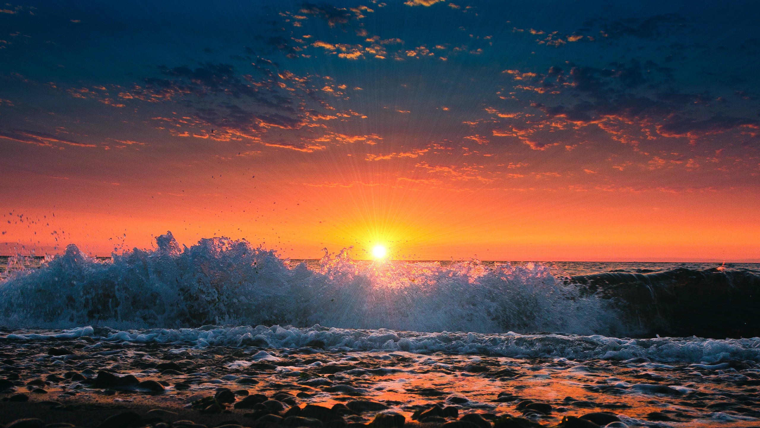 beach waves at sunset