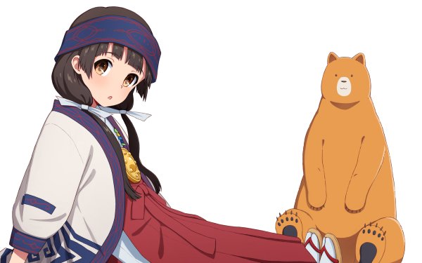 Anime Kuma Miko: Girl Meets Bear Machi Amayadori Natsu Kumai Long Hair Brown Hair Japanese Clothes Bear bow Yellow Eyes Headband HD Wallpaper | Background Image