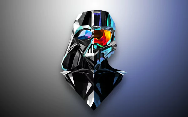 Abstract depiction of Darth Vader from Star Wars, featuring a faceted design in vibrant colors, suitable as an HD desktop wallpaper and background.