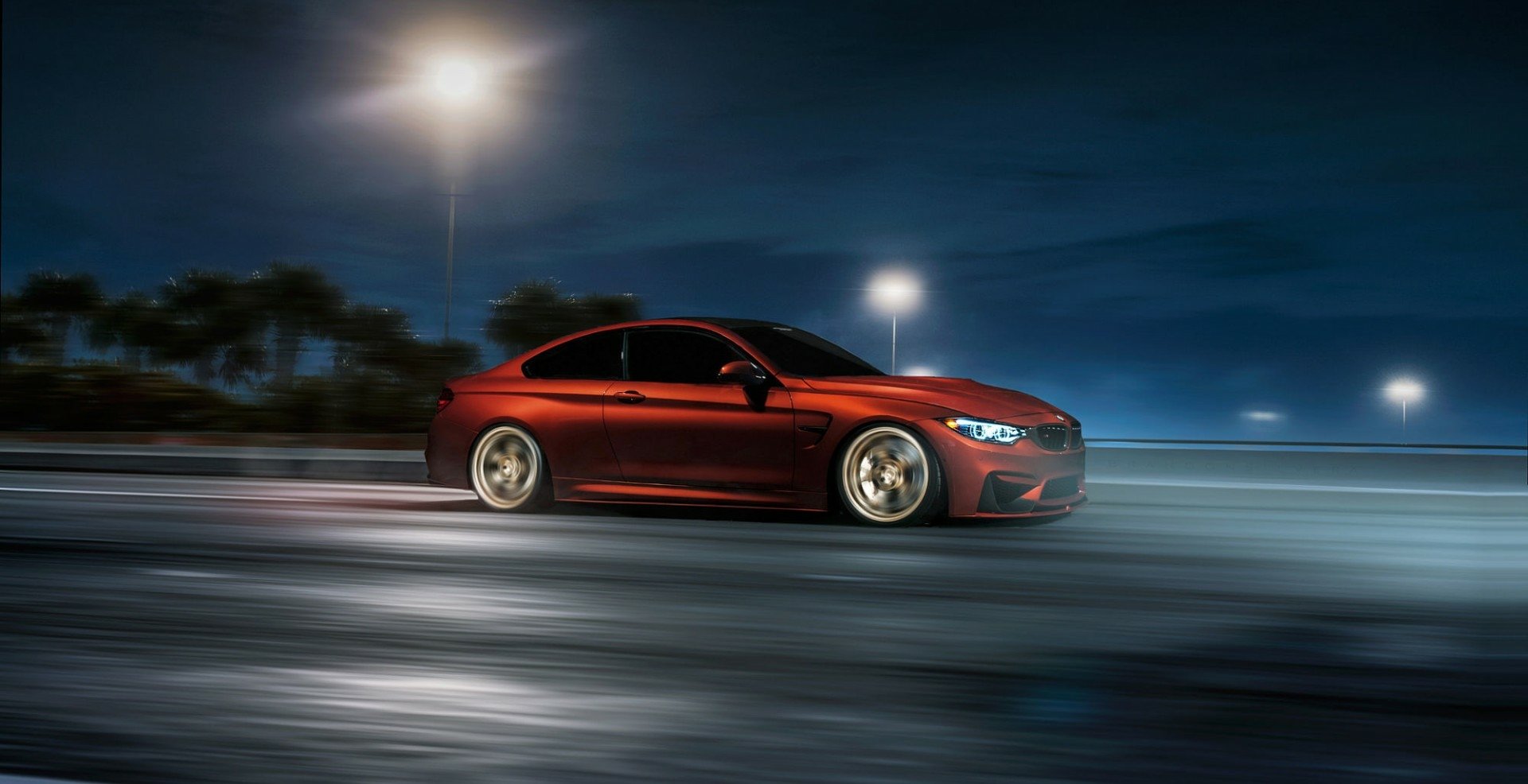 Download Car Orange Car Grand Tourer Night BMW Vehicle BMW M4 Wallpaper