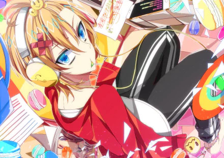 HD PC desktop wallpaper of Len Kagamine from Vocaloid, featuring vibrant colors and dynamic anime-style artwork.