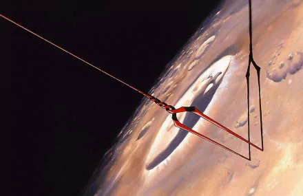 An HD desktop wallpaper featuring the Spear of Longinus from the anime Neon Genesis Evangelion, set against a cosmic backdrop with planets and asteroid surfaces.