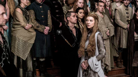 Margaery Tyrell, played by Natalie Dormer, stands amidst a crowd in a scene from the TV show Game of Thrones, captured in an HD desktop wallpaper.