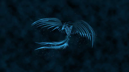 A stunning blue phoenix emerges from a dark background, showcasing intricate details and a mystical aura. This HD wallpaper captures the essence of fantasy and wonder.