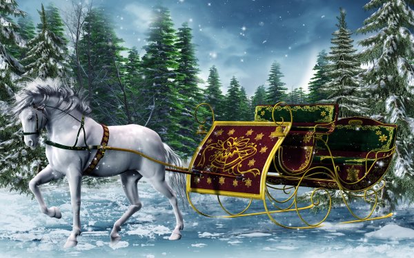 Holiday Christmas Horse White Sleigh Snow Winter HD Wallpaper | Background Image