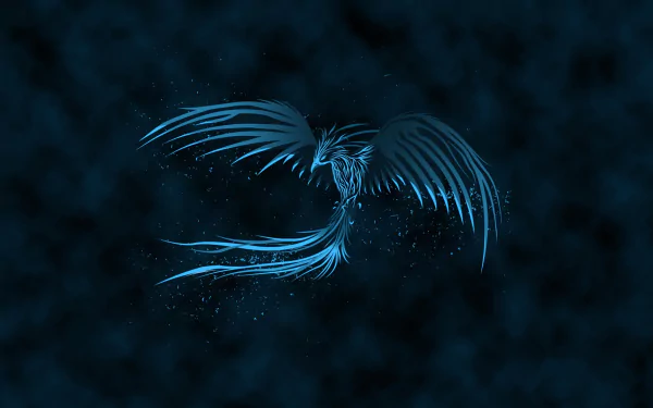 A stunning blue phoenix emerges from a dark background, showcasing intricate details and a mystical aura. This HD wallpaper captures the essence of fantasy and wonder.