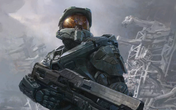 A striking HD desktop wallpaper featuring Master Chief from Halo 4, showcasing the iconic character in a futuristic setting, ready for action with his weapon.