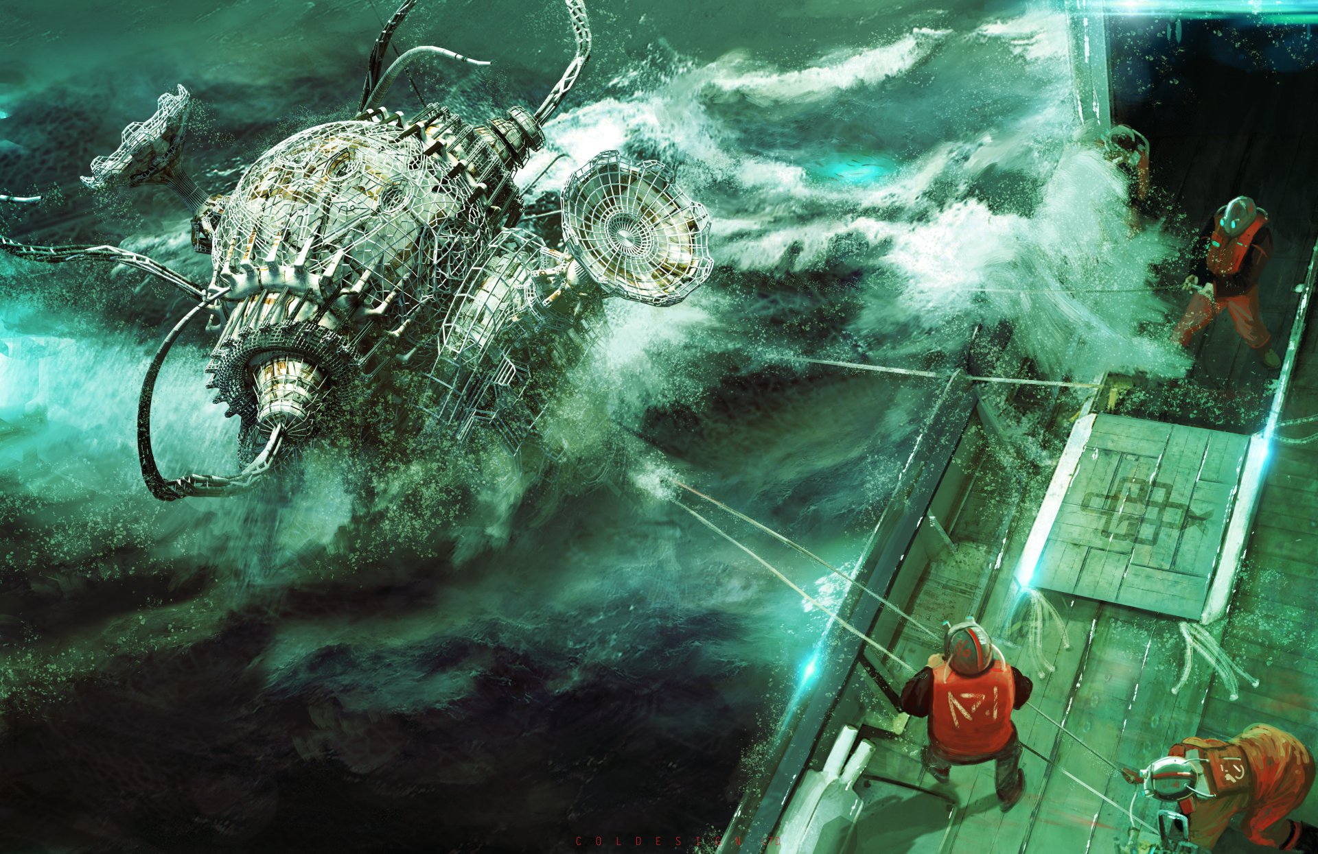 A detailed sci-fi scene in 4K Ultra HD depicting a futuristic spacecraft docking with a space station, surrounded by swirling cosmic clouds and atmospheric effects.