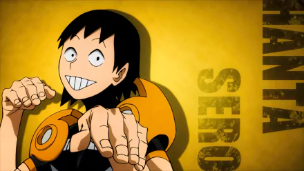 HD desktop wallpaper featuring Kanto Sero from the anime My Hero Academia, showcasing his playful expression against a vibrant yellow background.