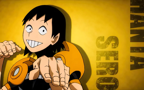HD desktop wallpaper featuring Kanto Sero from the anime My Hero Academia, showcasing his playful expression against a vibrant yellow background.