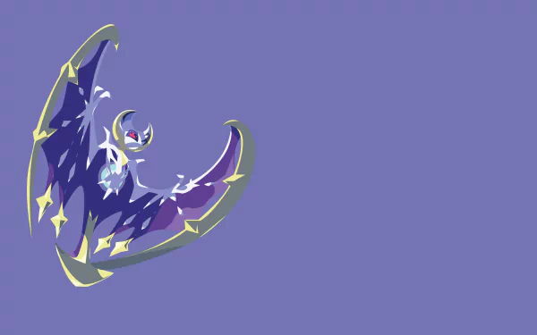 Minimalist 4K Ultra HD wallpaper featuring Lunala from Pokémon Moon, set against a simple purple background, capturing the essence of Pokémon: Sun and Moon.