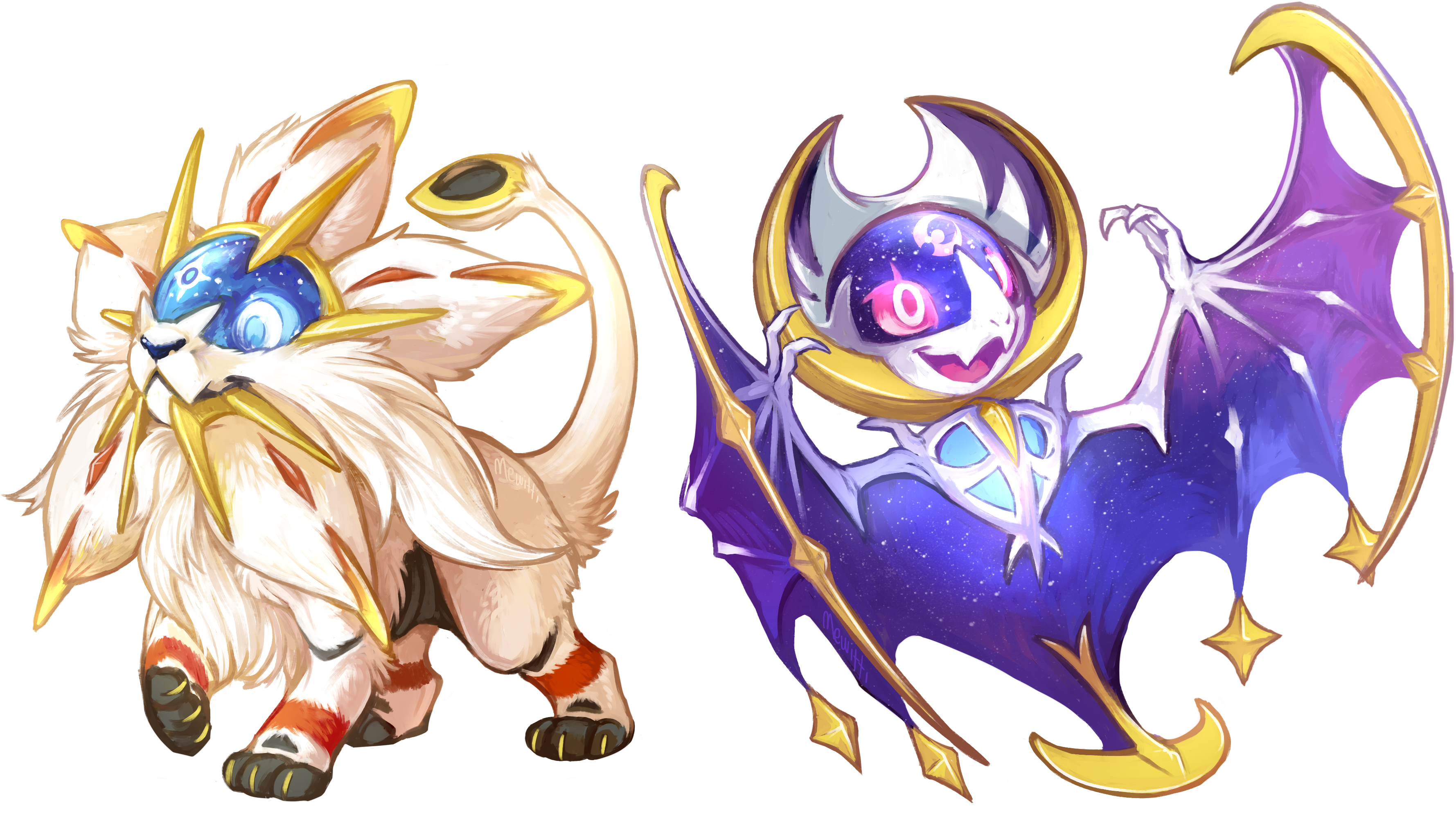 Chibi Solgaleo and Lunala by Mewitti