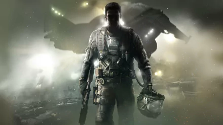A striking HD desktop wallpaper from Call of Duty: Infinite Warfare, featuring a silhouetted soldier against a backdrop of futuristic warfare and dramatic lighting.