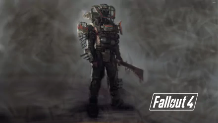 A character in a rugged, post-apocalyptic outfit stands with a weapon, set against a blurred background, showcasing the gritty atmosphere of Fallout 4 in vibrant 4K Ultra HD.
