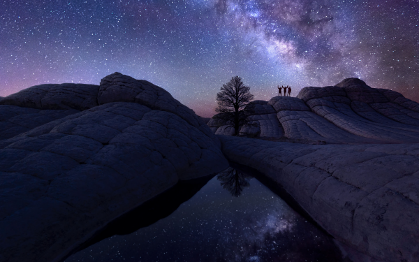 Sci Fi Milky Way Earth Sky Night Silhouette Tree Mountain HD Wallpaper | Background Image
