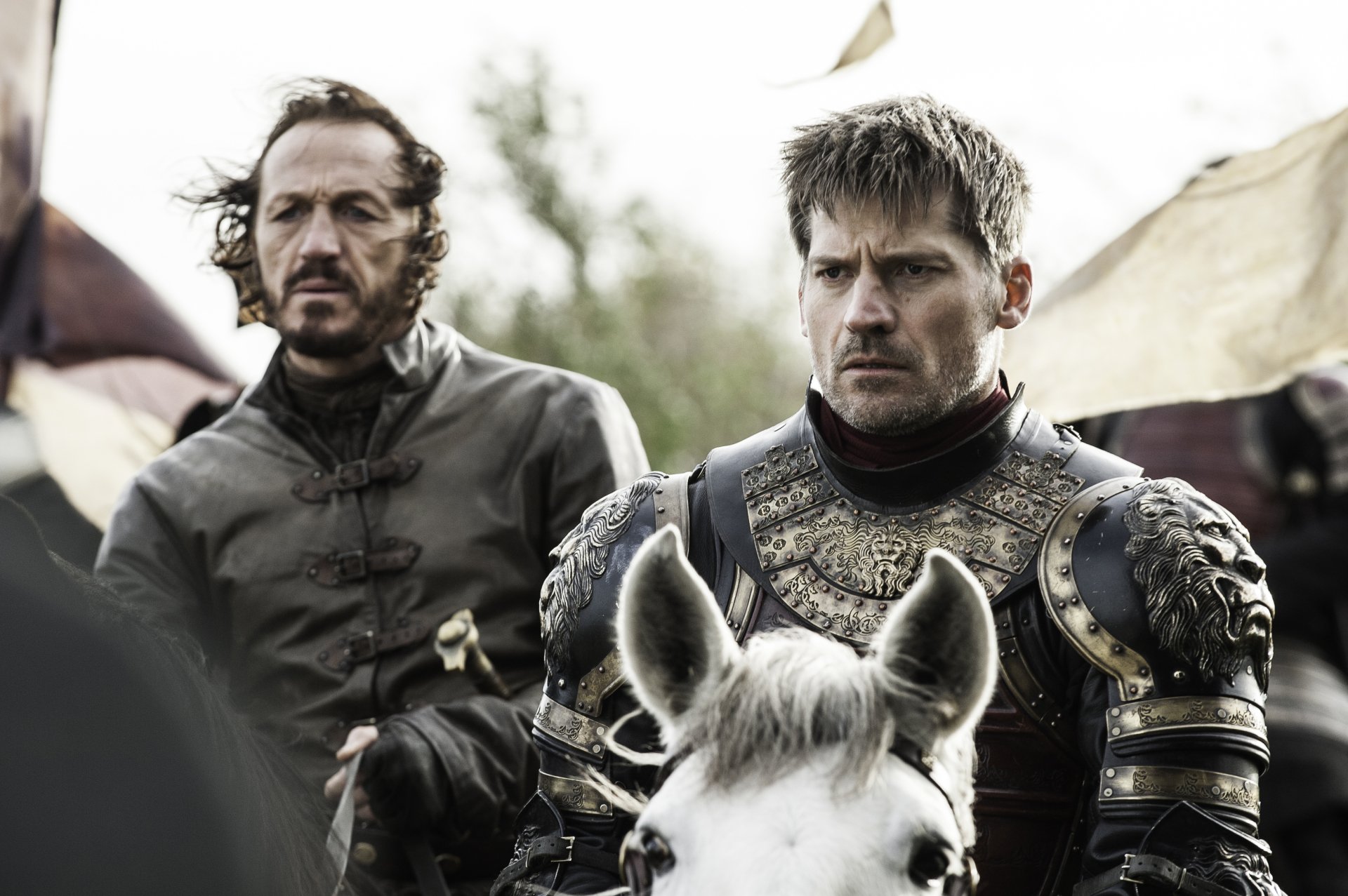 Bronn (Jerome Flynn) and Jaime Lannister (Nikolaj Coster-Waldau) from Game of Thrones, captured in a 4K Ultra HD PC desktop wallpaper.