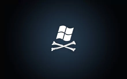 HD PC desktop wallpaper: white Windows flag over crossed bones on a dark, technology-themed gradient background.