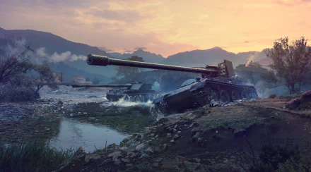 A stunning 4K Ultra HD wallpaper featuring tanks in a tranquil landscape, capturing the essence of the video game World of Tanks with dramatic scenery and detailed graphics.