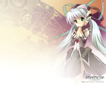 HD anime desktop wallpaper featuring Yumemi Hoshino from Planetarian: The Reverie of a Little Planet with soft pastel background and delicate details.