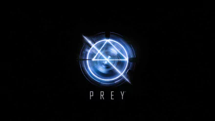 HD desktop wallpaper featuring the glowing blue logo of the video game Prey against a black background.