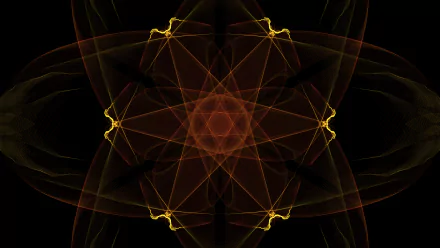 Abstract generative design with orange hues forming a symmetrical, intricate pattern on a dark background, created as an HD PC desktop wallpaper.