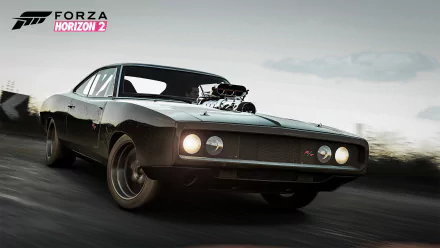 HD PC desktop wallpaper featuring a Dodge Charger RT in Forza Horizon 2, showcasing the iconic muscle car in dynamic motion from the video game.