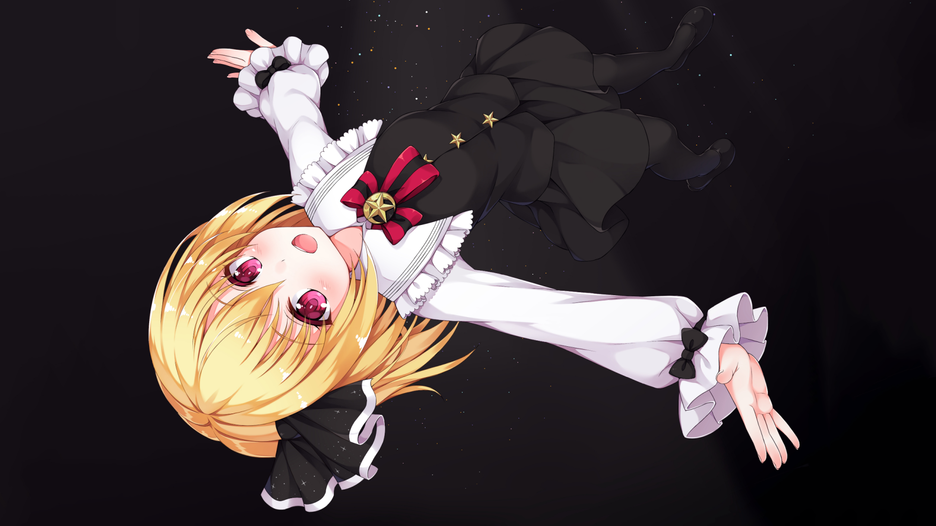 HD PC desktop wallpaper featuring Rumia from Touhou, depicted in vibrant anime style with a dark background, capturing her signature look and expressive eyes.