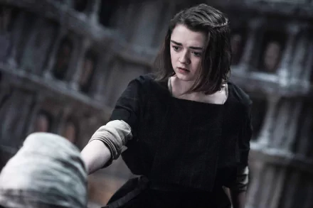 Maisie Williams as Arya Stark in a dramatic scene from Game of Thrones, captured in vibrant 4K Ultra HD for a striking desktop wallpaper and background.