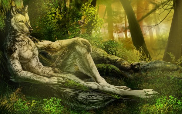 Fantasy Wolf Fantasy Animals Creature Forest Tree Green Furry HD Wallpaper | Background Image