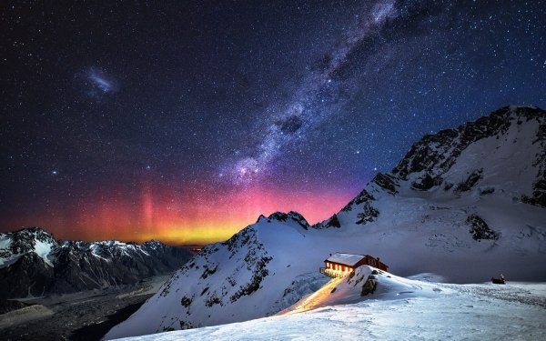 Sci Fi Milky Way Earth Galaxy Starry Sky Stars Landscape Mountain Winter Snow HD Wallpaper | Background Image