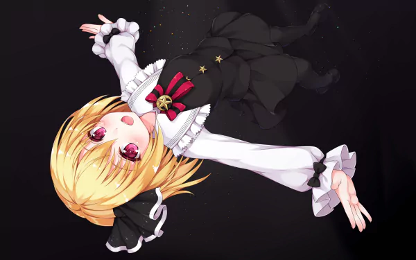 HD PC desktop wallpaper featuring Rumia from Touhou, depicted in vibrant anime style with a dark background, capturing her signature look and expressive eyes.