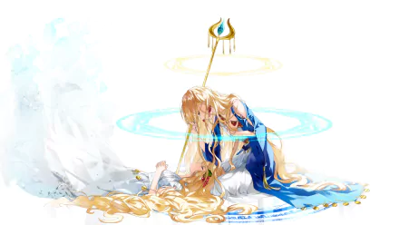 An enchanting HD wallpaper featuring Scheherazade and Titus Alexius from the anime Magi: The Labyrinth of Magic. The artwork showcases vibrant colors and dynamic poses.